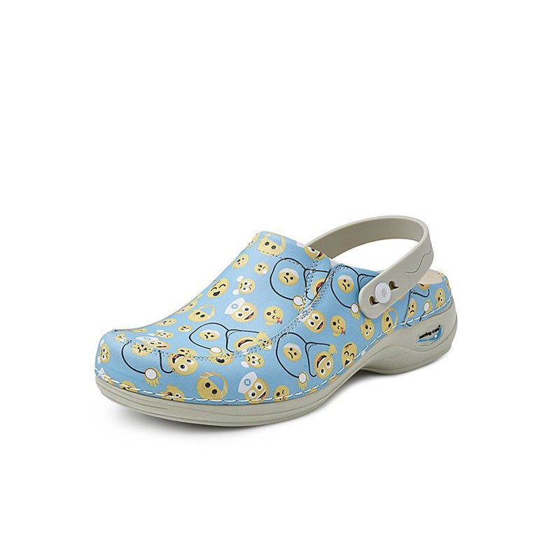 Slip schoenen massa Langskomen Nursing Care Smiley WG4PF54 Maat 36 Kleur lichtblauw met geel